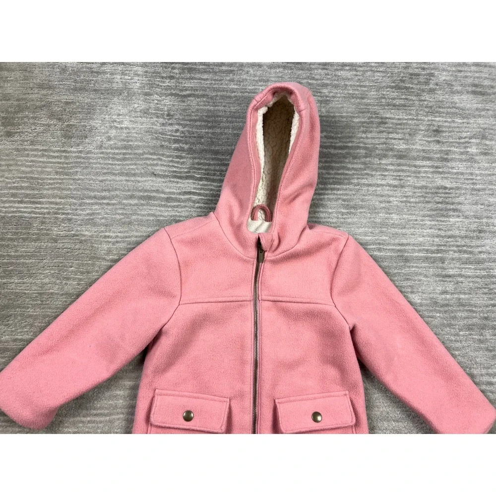 Old Navy Hooded Coat Girls‎ 5T Pink Sherpa Lined Wool Blend Zip Front Jacket